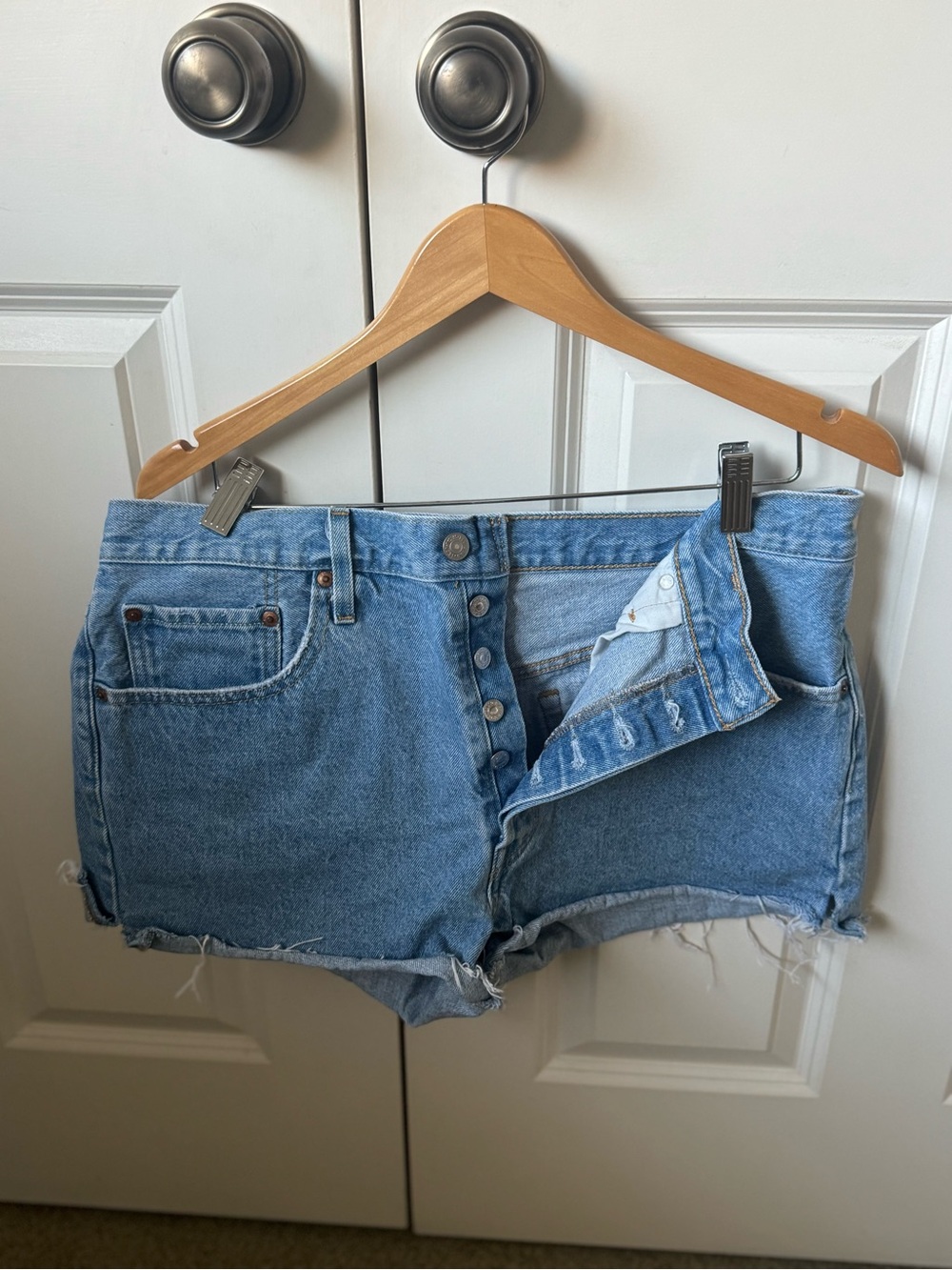 Levi's Light Blue Denim Button-Fly Cutoff Shorts
